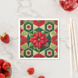 Guardanapo De Papel Hexagon Patchwork Poinsettia Decoupage Napkins