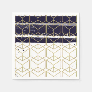 Guardanapo De Papel Hexágono Azul Marinho Moderno Dourado Geométrico G