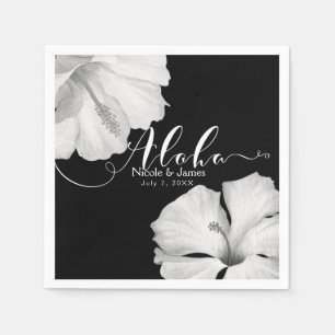 Guardanapo De Papel Hibisco Branco Preto Tropical Casamento Aloha