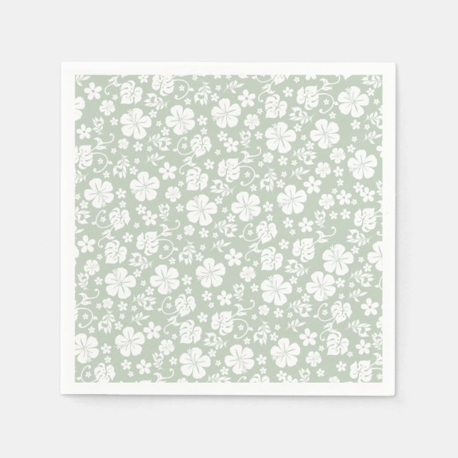 Guardanapo De Papel Hibisco Branco sobre o Chic Tropical de Jade Light (Frente)