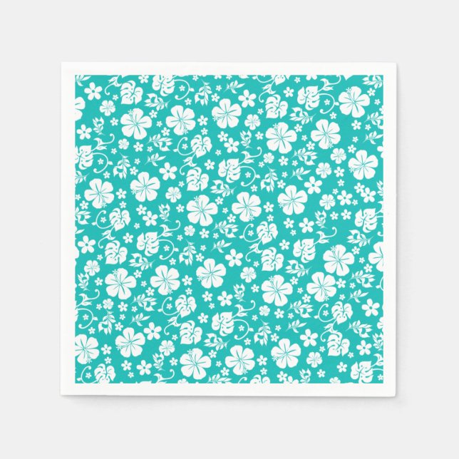 Guardanapo De Papel Hibisco Branco sobre o Chic Tropical Turquoise (Frente)
