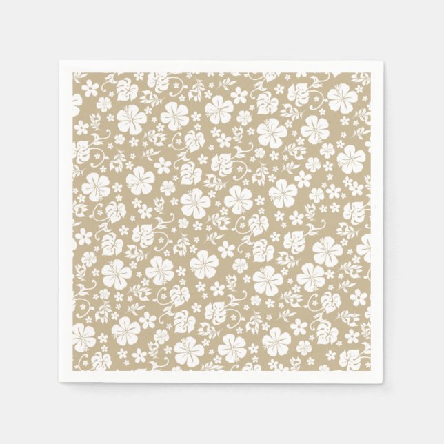 Guardanapo De Papel Hibisco Branco sobre o Taupe Chic Tropical (Frente)