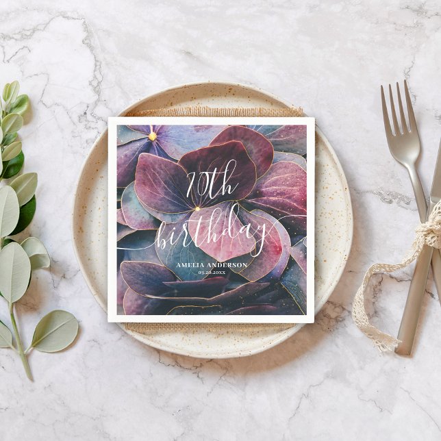 Guardanapo De Papel Hídrangas Azuis Roxas, Douradas Elegantes, 70 de A (Criador carregado)