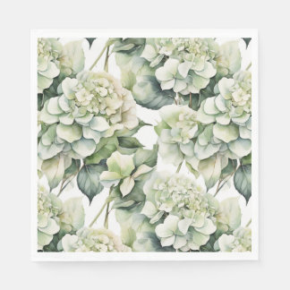 Guardanapo De Papel Hídrangas florais de cor branca esverdeada Elegant