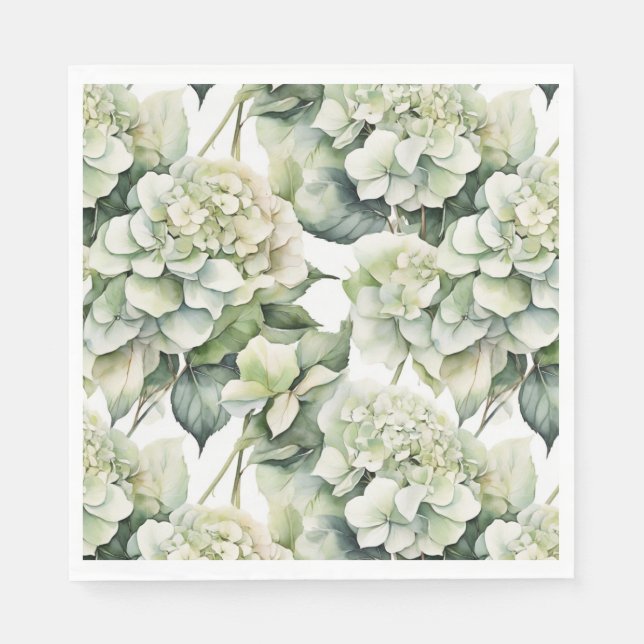 Guardanapo De Papel Hídrangas florais de cor branca esverdeada Elegant (Frente)