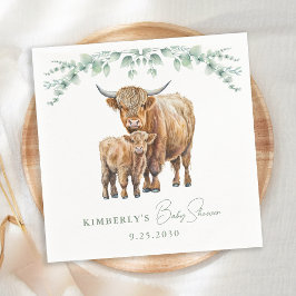 Guardanapo De Papel Highland Cow Greenery Boho Fazenda Chá de fraldas 
