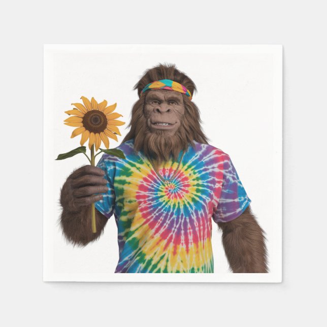 Guardanapo De Papel Hippie Sasquatch em Tiedye com girassol (Frente)