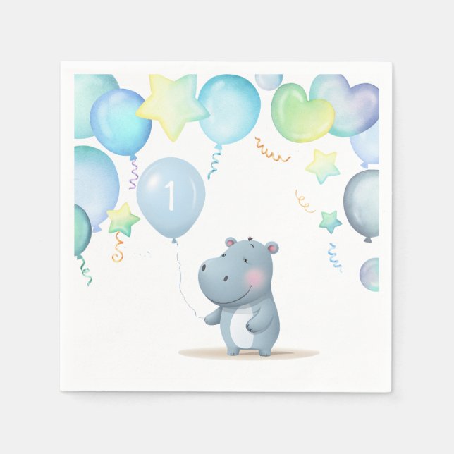 Guardanapo De Papel Hippo Birthday — fraldas simples e azuis (Frente)