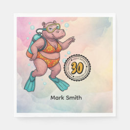 Guardanapo De Papel Hippo scuba diver 30th Birthday