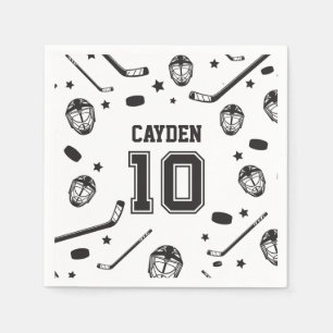 Guardanapo De Papel Hockey Black and White 10th Birthday