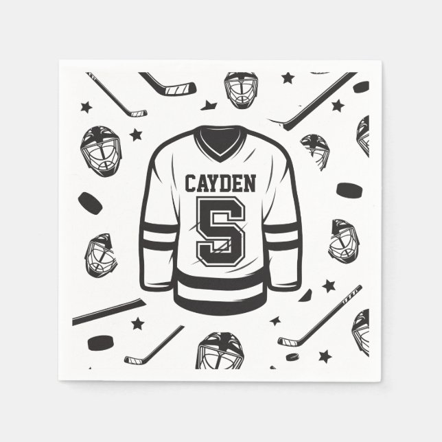 Guardanapo De Papel Hockey preto e branco 5º aniversário (Frente)