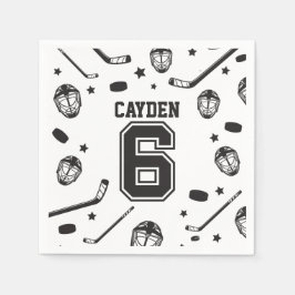 Guardanapo De Papel Hockey preto e branco 6º Aniversário