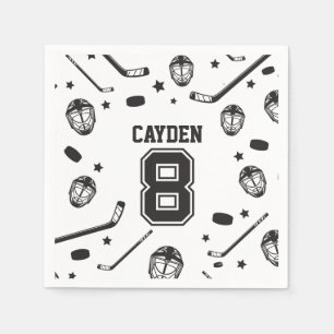 Guardanapo De Papel Hockey preto e Branco 8º Aniversário