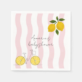 Guardanapo De Papel Hola Bebe Pink Stripes Lemons Girl Baby Shower