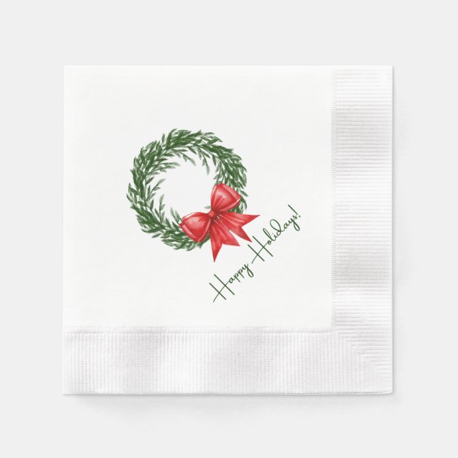 Guardanapo De Papel Holiday Cocktail Napkins | Happy Holidays Wreath (Frente)