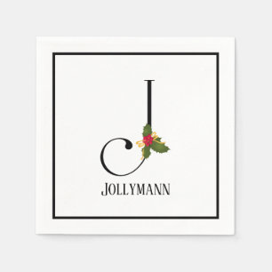 Guardanapo De Papel Holiday Holly Monograma - Letra J Papel Napkin