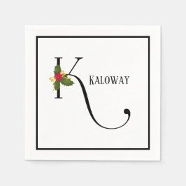 Guardanapo De Papel Holiday Holly Monograma - Letra K Papel Personaliz