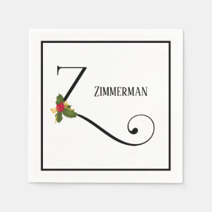 Guardanapo De Papel Holiday Holly Monogramas - Letra Z Papel Personali