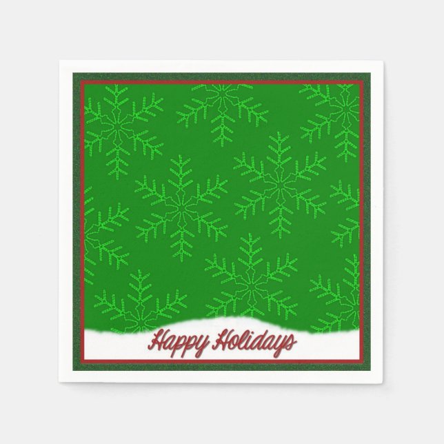 Guardanapo De Papel Holiday Snowflakes Green Christmas Napkins (Frente)