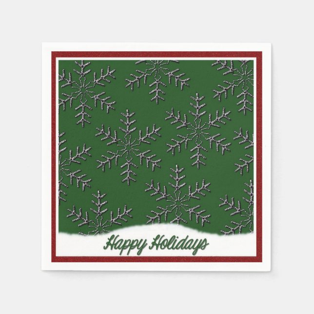 Guardanapo De Papel Holiday Snowflakes Green Christmas Napkins (Frente)