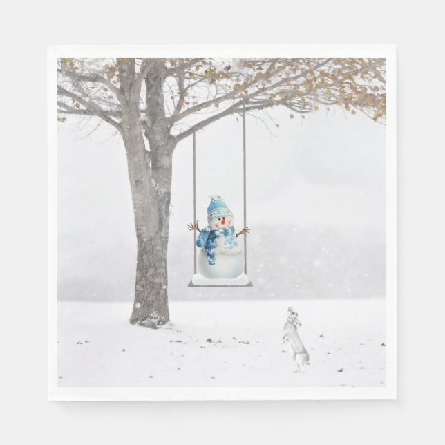 Guardanapo De Papel Holiday Snowman Sobre O Swing De Inverno (Frente)