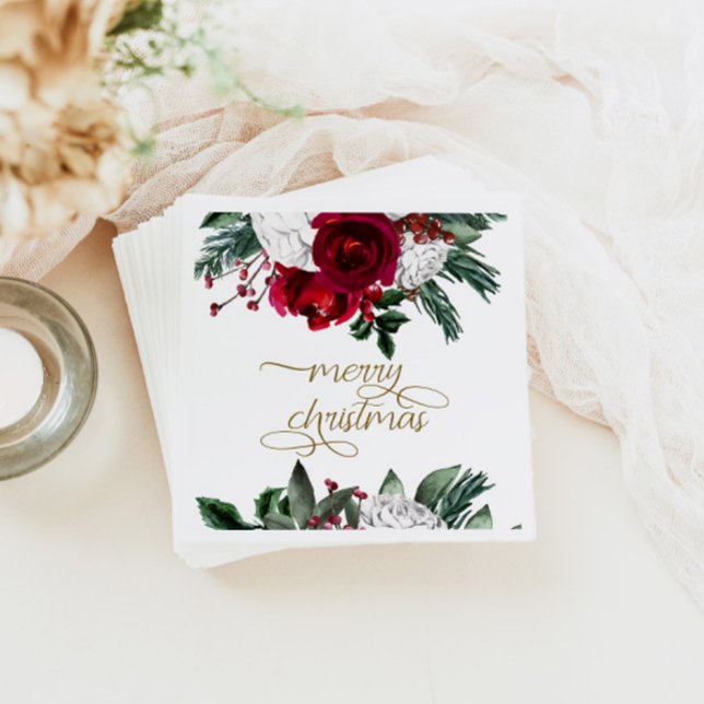 Guardanapo De Papel HOLLY Burgundy Dourado Floral Feliz Natal (Criador carregado)