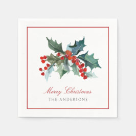Guardanapo De Papel Holly e Berries com o nome da família Natal