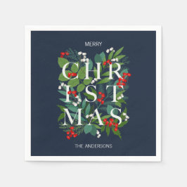 Guardanapo De Papel Holly E Greenery Feliz Feriado De Natal