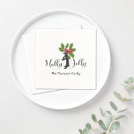 Guardanapo De Papel Holly Jolly Cute Funny Penguin Documento de Natal<br><div class="desc">Este design apresenta um pinguim segurando um galho de Holly entre as palavras: Holly Jolly. A ilustração animal humorística original torna bonitinhos os guardanapos de papel da época de Natal.</div>