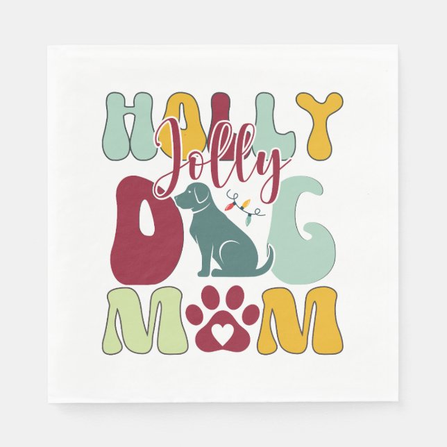 Guardanapo De Papel Holly Jolly Dog Mãe Retro de Natal (Frente)