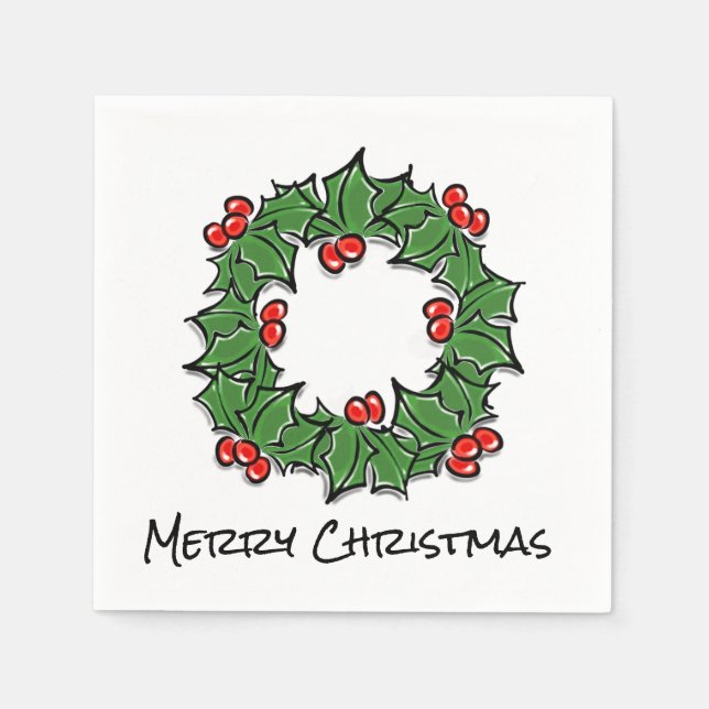 Guardanapo De Papel Holly Leaves, Holly berry, coroa de Natal (Frente)