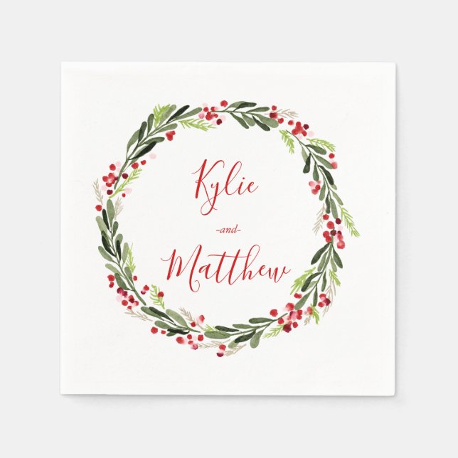 Guardanapo De Papel Holly Red Berry Wreath Casamento Monograma (Frente)