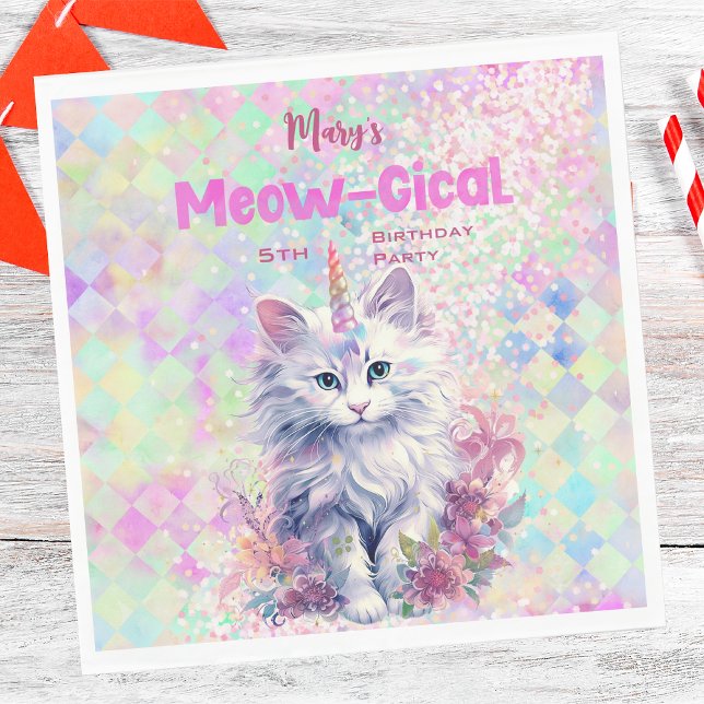 Guardanapo De Papel Hológrafo Caticorn Meow-Gical Birthday (Criador carregado)
