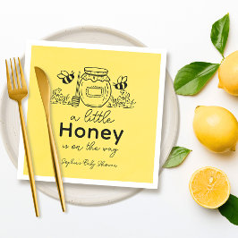 Guardanapo De Papel Honey Hand-drawn Jar Bees Yellow Baby Shower