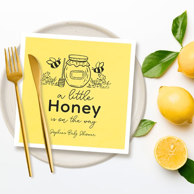 Guardanapo De Papel Honey Hand-drawn Jar Bees Yellow Baby Shower (Criador carregado)