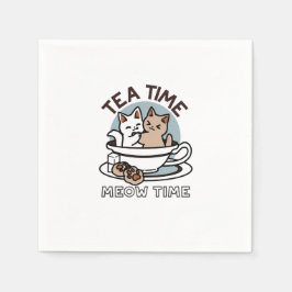 Guardanapo De Papel Hora do Tea Meow - Design de Gato e Chá