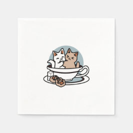 Guardanapo De Papel Hora do Tea Meow - Design de Gato e Chá