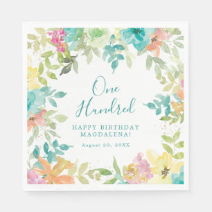 Guardanapo De Papel Horário de Verão Personalizado Floral 100º Anivers
