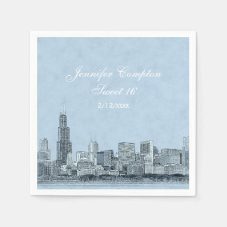 Guardanapo De Papel Horizonte de Chicago Fundo Azul Claro Sweet 16