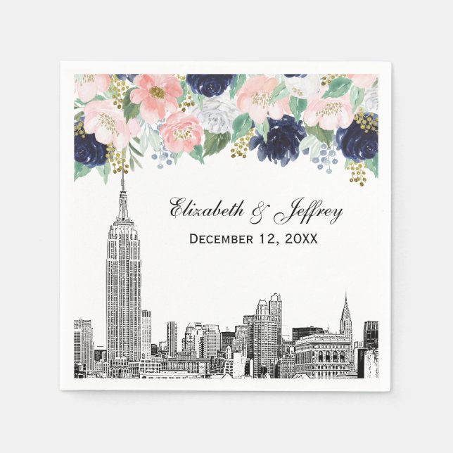 Guardanapo De Papel Horizonte de NYC ESB Etch Rosa Branco Azul Dourado (Frente)