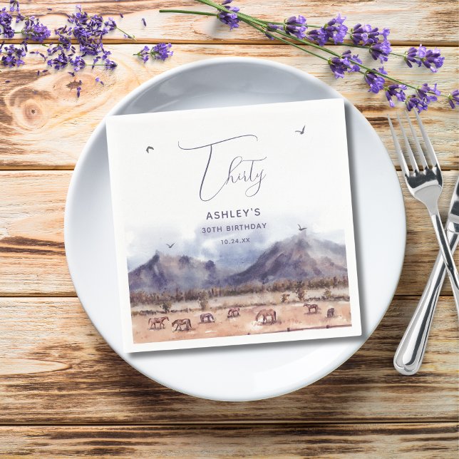 Guardanapo De Papel Hormonas Paisagem Etapa Etapa Etária Aniversário P (Horses Landscape Milestone Birthday Paper Napkin)