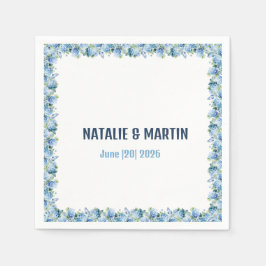 Guardanapo De Papel Hortênsia Azul Borda Floral Casamento Personalizad