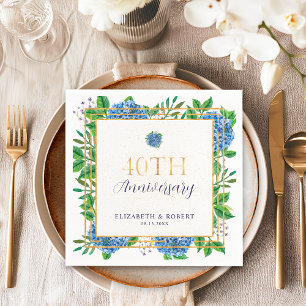 Guardanapo De Papel Hortênsia Azul Dourada 40º Aniversário de Casament