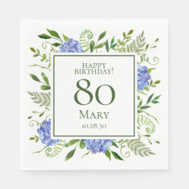 Guardanapo De Papel Hortênsias Azuis para o 80º Aniversário