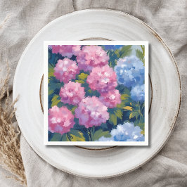 Guardanapo De Papel Hortênsias de Verão | Flores Costeiras Rosa e Azul