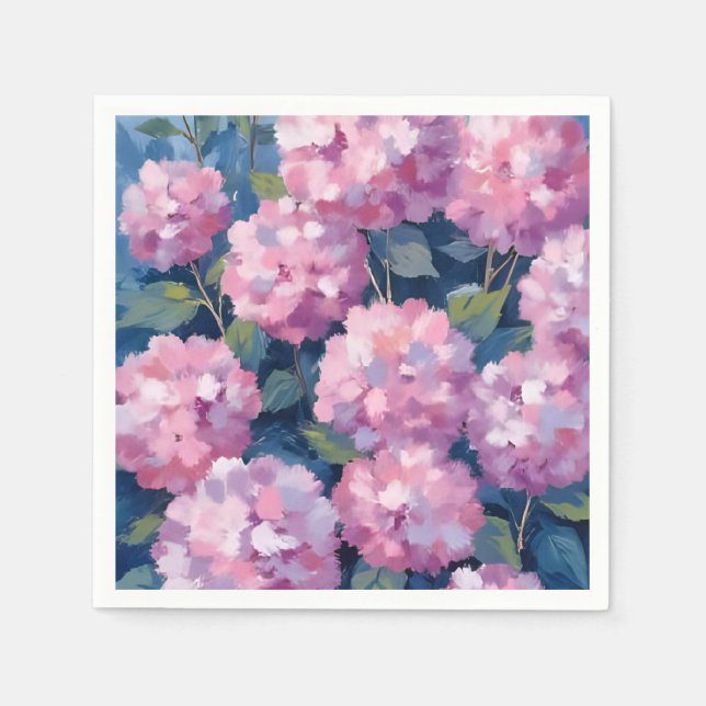 Guardanapo De Papel Hortênsias Florais Rosa Cor-de-Rosa (Frente)