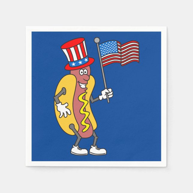 Guardanapo De Papel Hot Dog Patriotic segurando bandeira dos EUA 4 de  (Frente)
