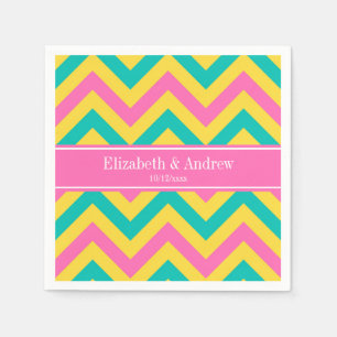 Guardanapo De Papel HotPink2 Teal Pineapple LG Chevron Nome Monograma