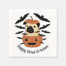 Howl-O-Ween Pug num Jack-O-Lanterna com Bats