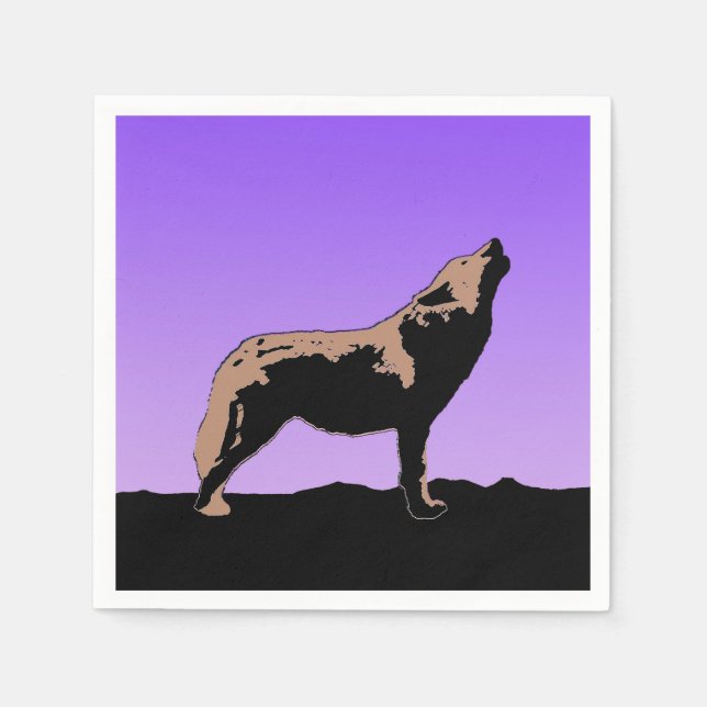 Guardanapo De Papel Howling Wolf at Sunset - Arte original sobre a vid (Frente)